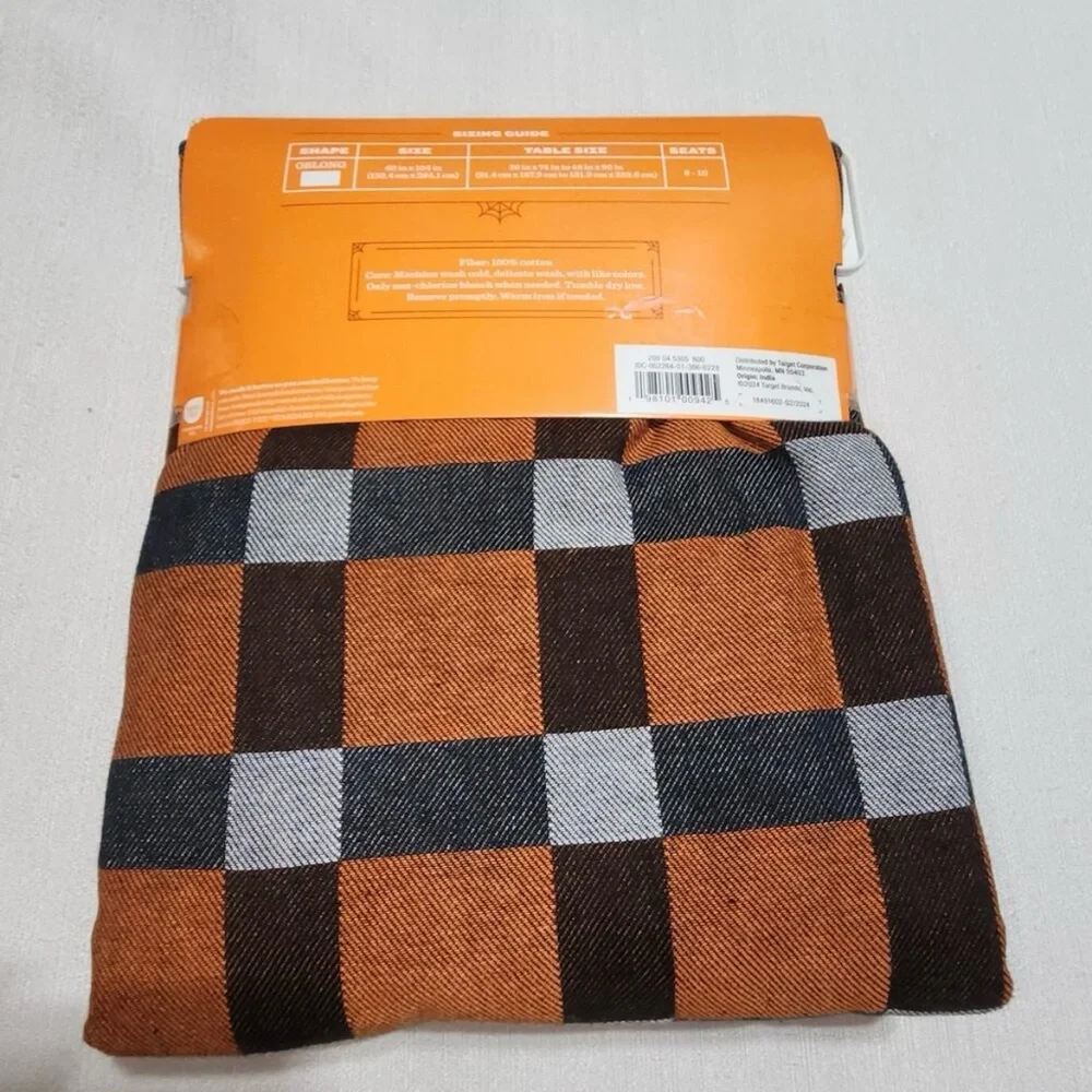 Fall/Halloween Checkered Fabric Tablecloth Orange &  Black - 60 